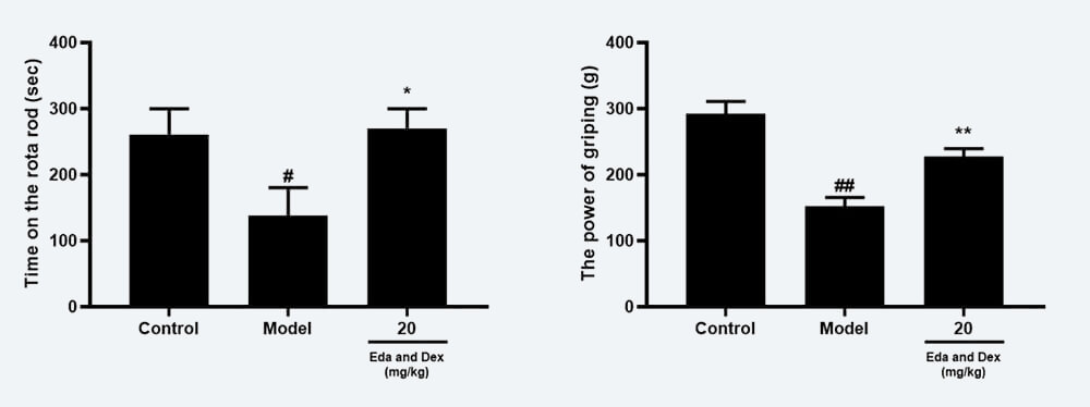 神经功能药效学考察：C 转棒滞留时间；D 抓握力（mean±SEM）.jpg